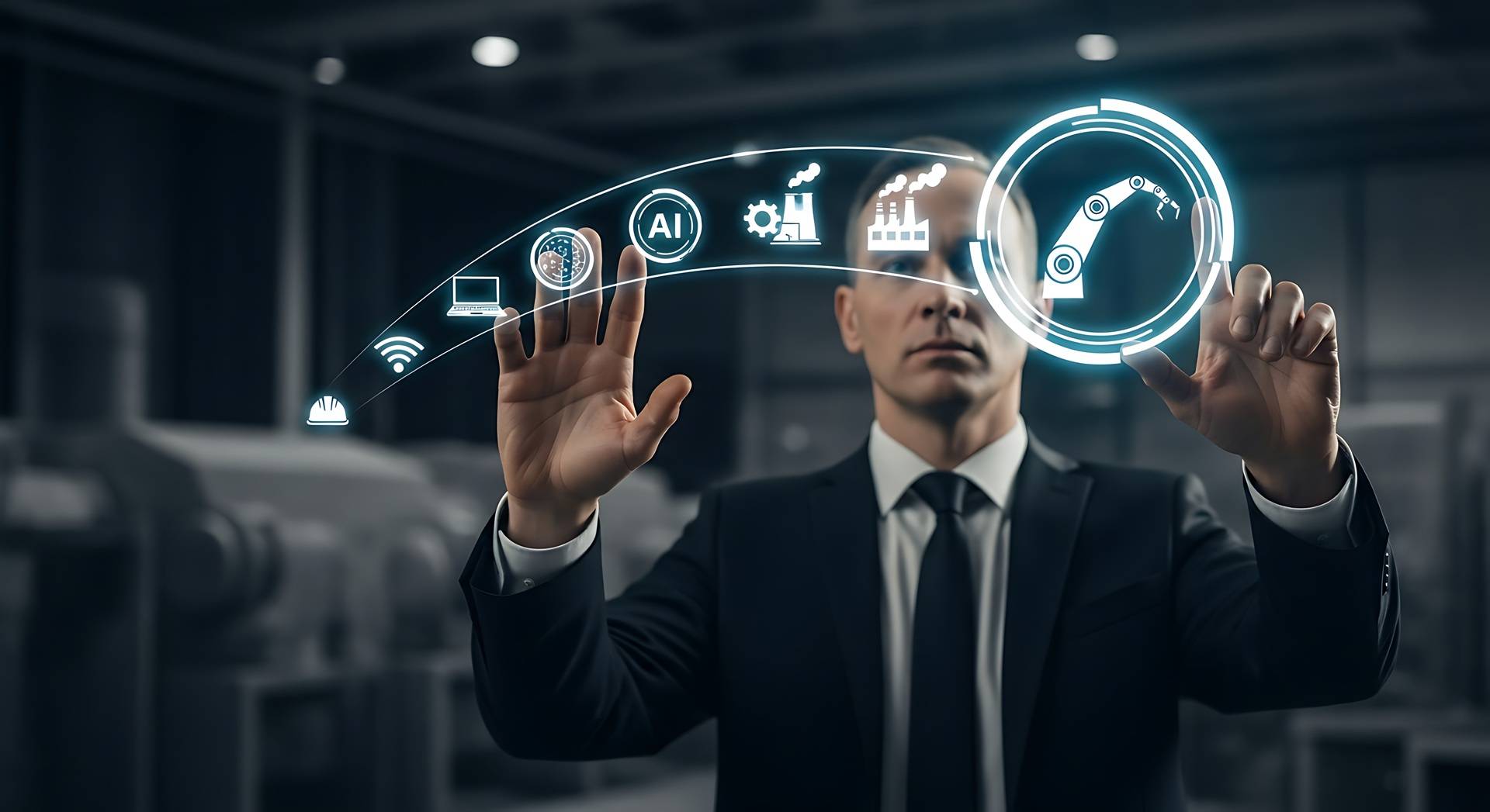 Manager bedient virtuelle Maschinensteuerung | elektrische Kettenzüge