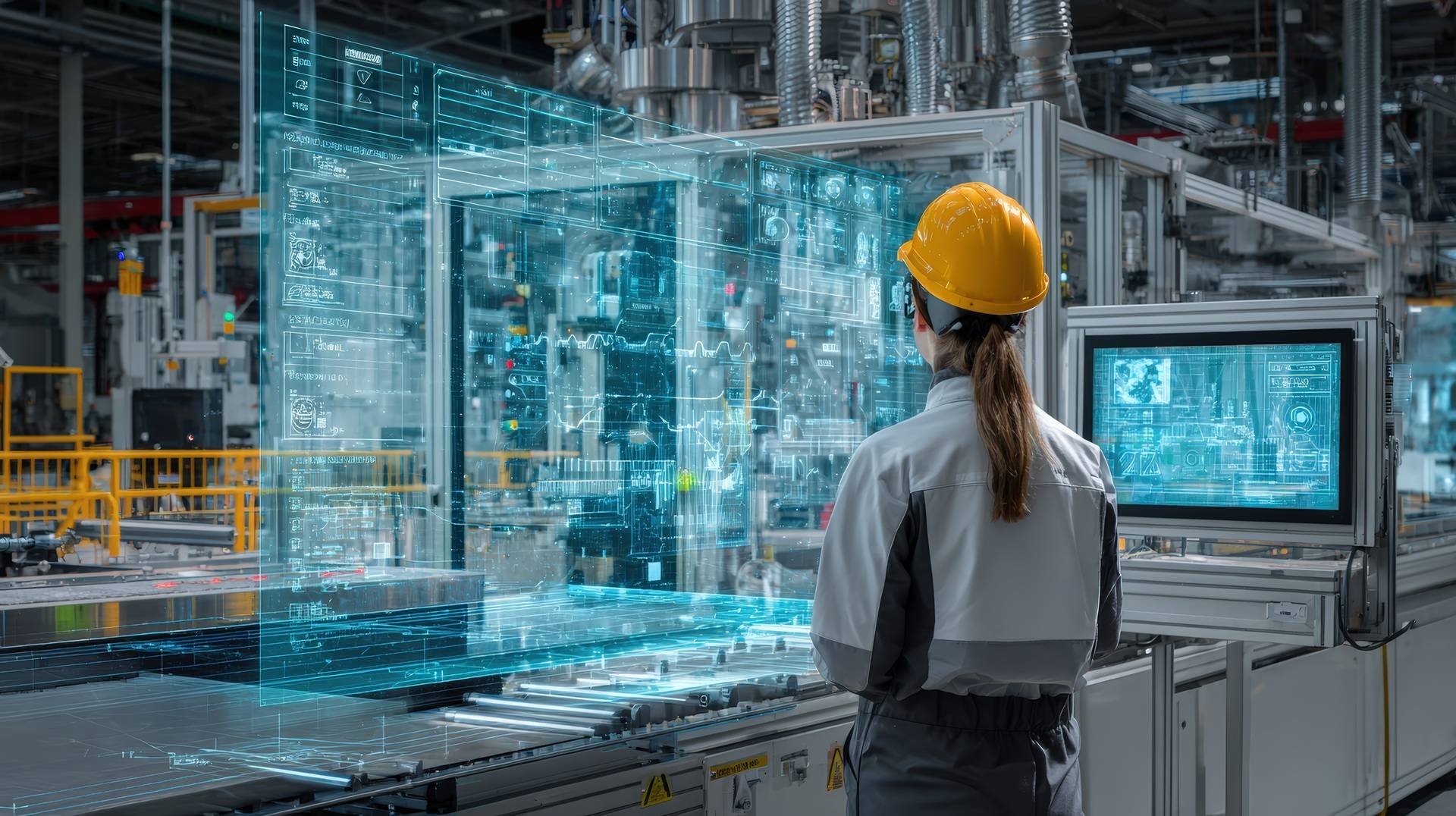 Ingenieurin überwacht digitale Fertigungssysteme | elektrische Kettenzüge